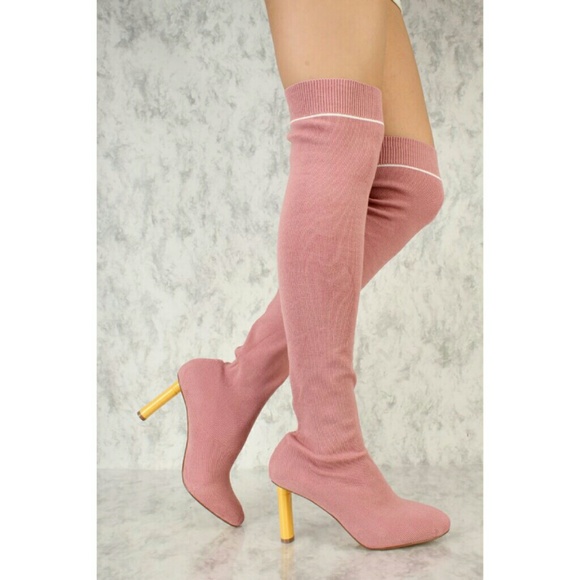 🔥FINAL SALE🔥Rose Pink Thigh High Sock Boots - Picture 3 of 3